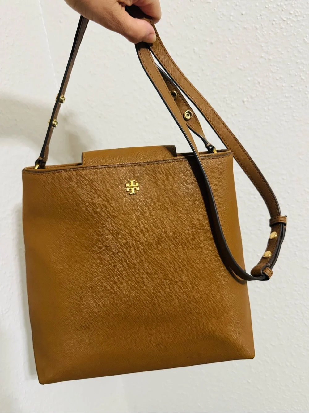 Tory Burch Emerson Saffiano Leather Bag with Gold Logo